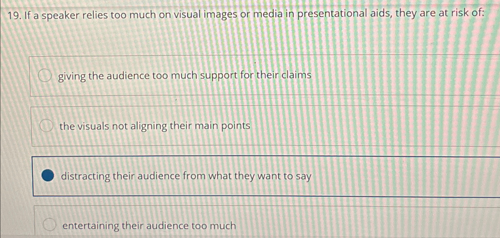 Solved If a speaker relies too much on visual images or | Chegg.com
