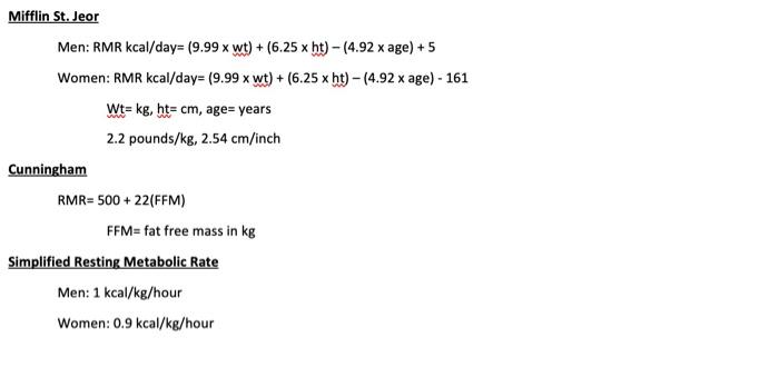 Solved 1. Fill in the table and use the Mifflin, Cunningham | Chegg.com
