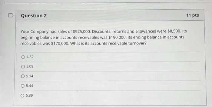 Solved Question 2 Your Company Had Sales Of $925,000. | Chegg.com