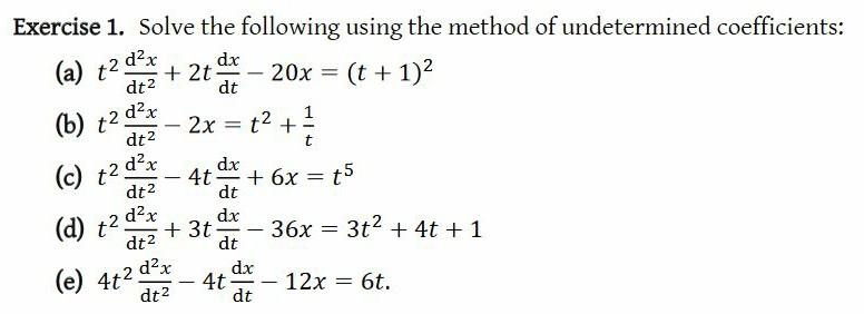 Solved Exercise 1. Solve the following using the method of | Chegg.com