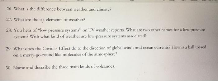 Solved 26. What Is The Difference Between Weather And | Chegg.com