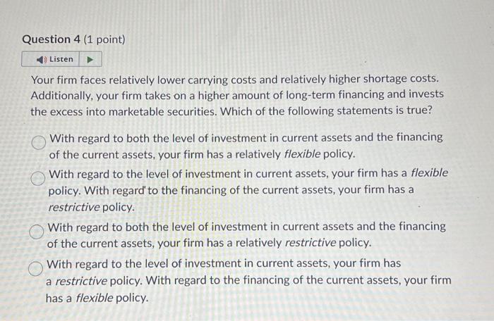 Solved Your firm faces relatively lower carrying costs and | Chegg.com