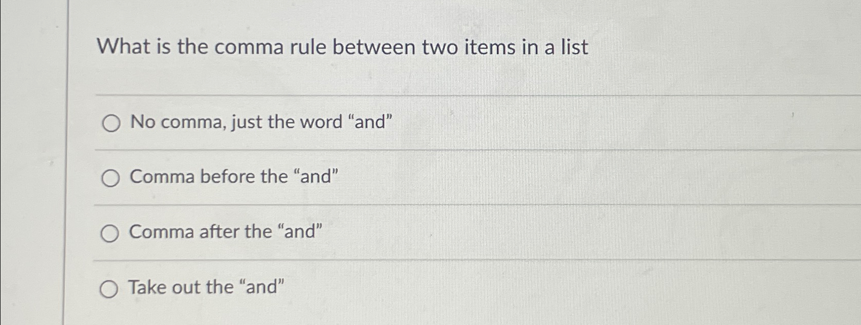 Solved What is the comma rule between two items in a | Chegg.com