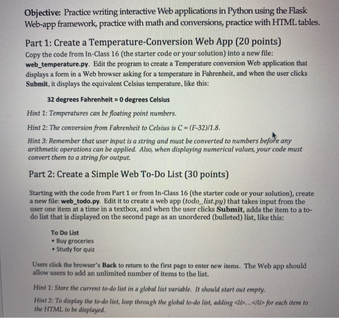 Objective: Practice writing interactive Web | Chegg.com