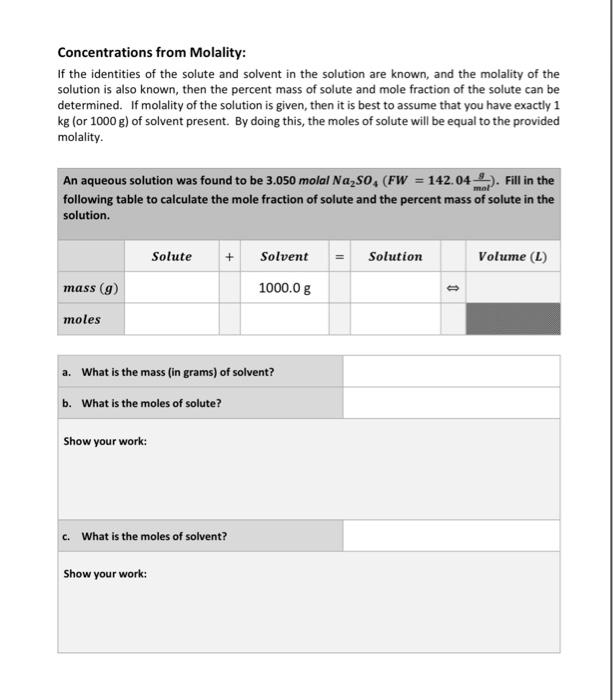 Solved Concentrations from Molality: If the identities of | Chegg.com