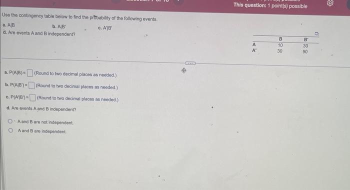 Solved Use The Contingency Table Below To Find The | Chegg.com