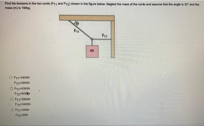Solved Find the tensions in the two cords (FT1 and FT2) | Chegg.com