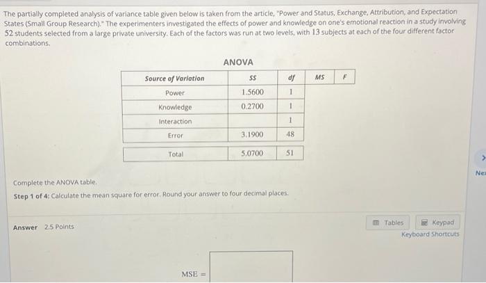 Solved The Partially Completed Analysis Of Variance Table | Chegg.com