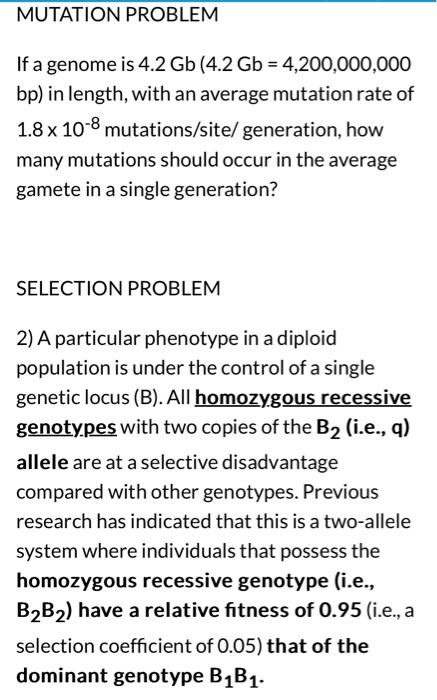 Solved MUTAIIONPROBLEM If a genome is 4.2 Gb(4.2 | Chegg.com