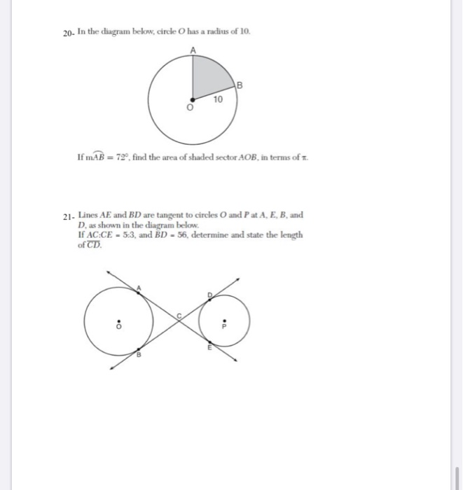 Solved 20- In The Diagram Below, Circle O Has A Radius Of | Chegg.com