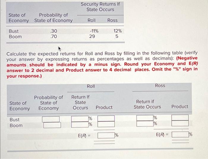 Solved Calculate the expected returns for Roll and Ross by | Chegg.com