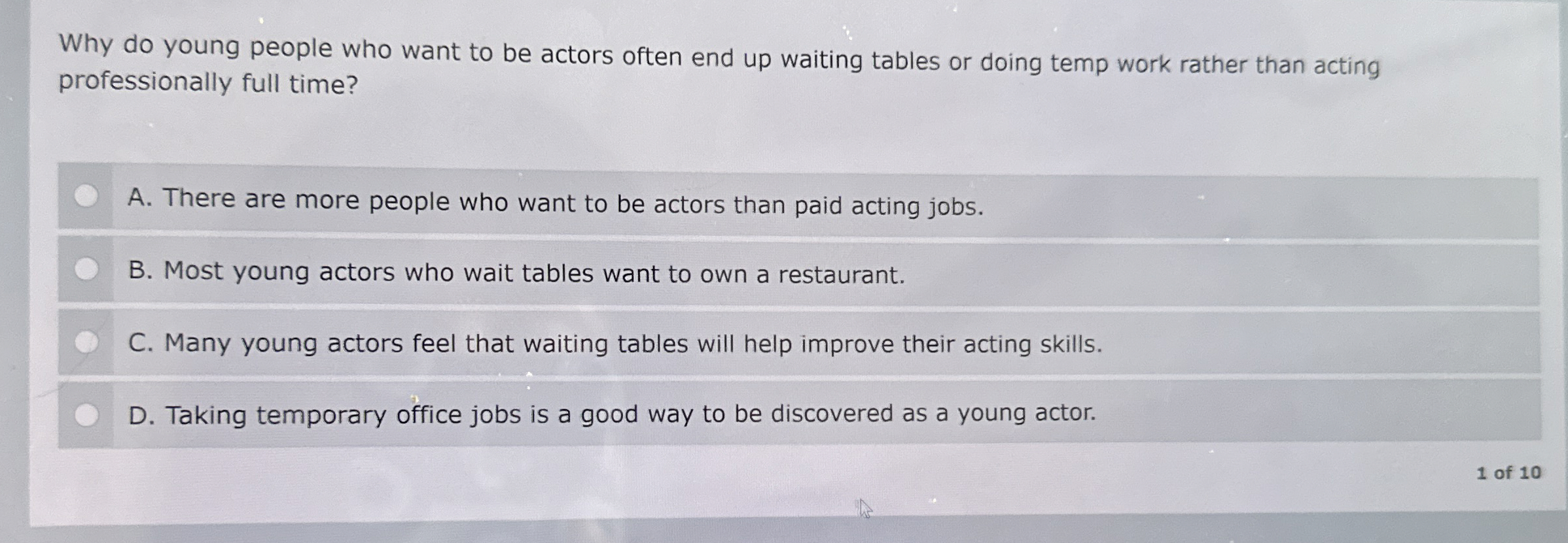 Solved Why do young people who want to be actors often end | Chegg.com