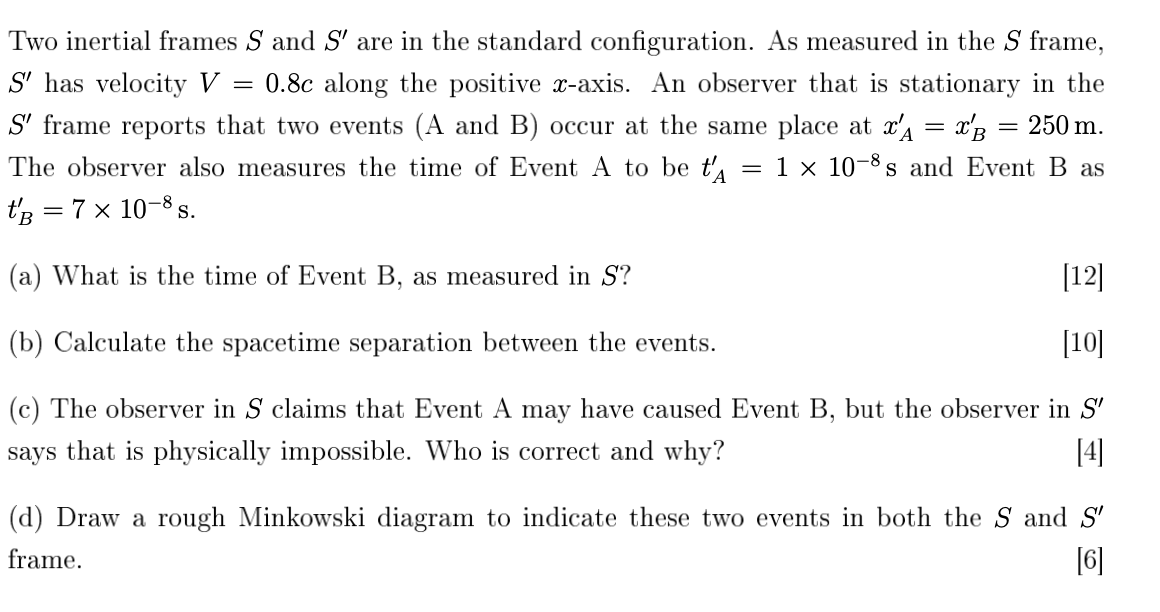 Solved Two inertial frames S ﻿and S' ﻿are in the standard | Chegg.com