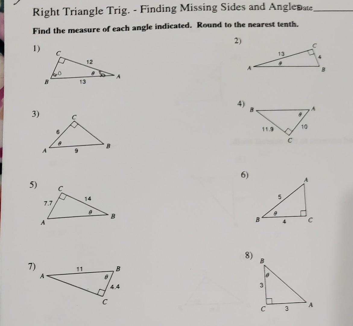 Solved Right Triangle Trig. Finding Missing Sides and