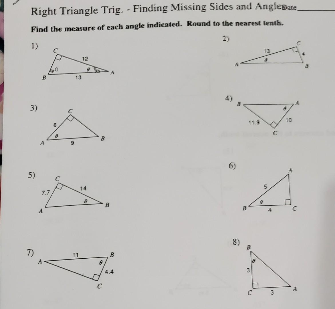 Solved Right Triangle Trig. Finding Missing Sides and Chegg