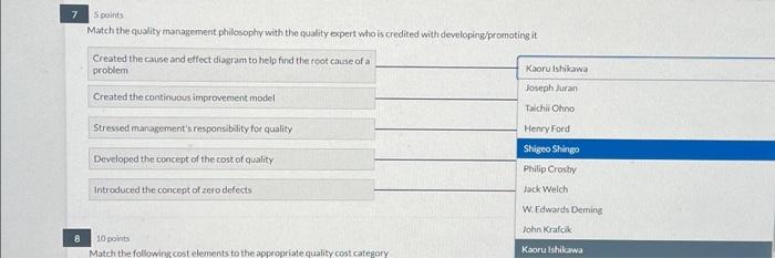 Solved 7 5 points Match the quality management philosophy | Chegg.com