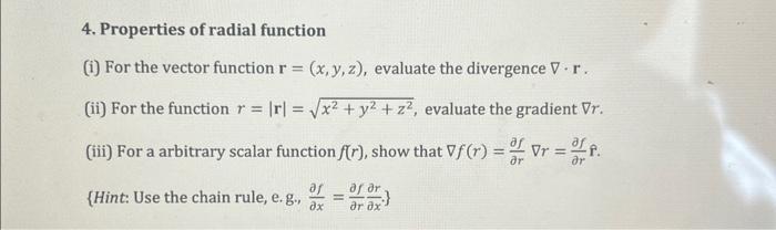 Solved 4. Properties of radial function (i) For the vector | Chegg.com