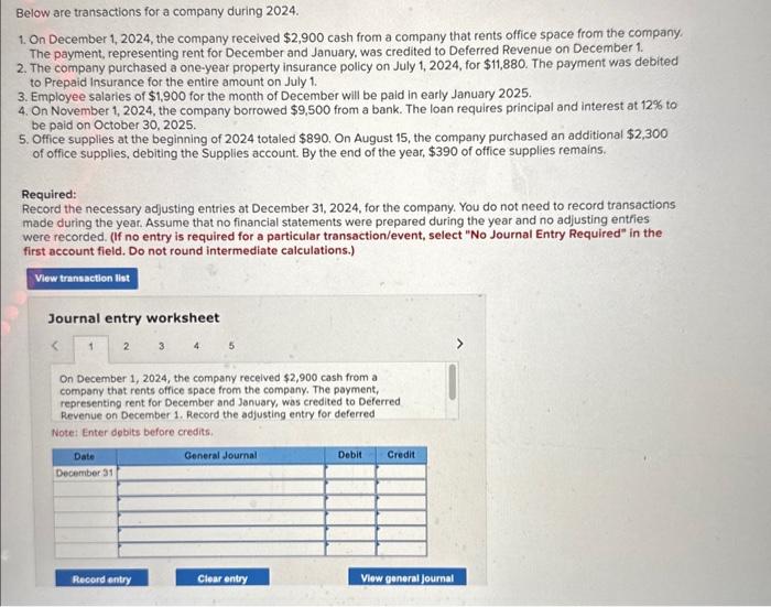 Solved Below Are Transactions For A Company During 2024 1 Chegg Com   Image