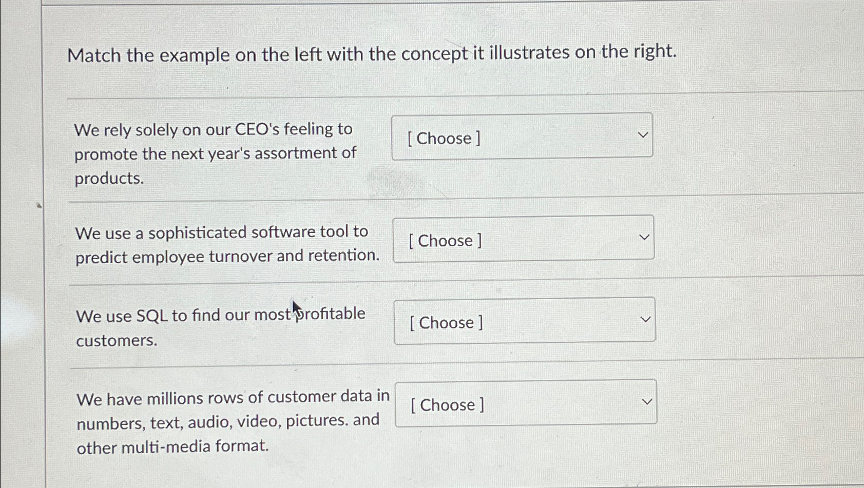 Solved Match the example on the left with the concept it | Chegg.com