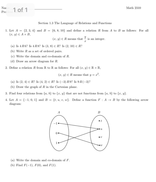 Solved Nai Math 2310 Pre 1 of 1 Section 1.3 The Language of | Chegg.com