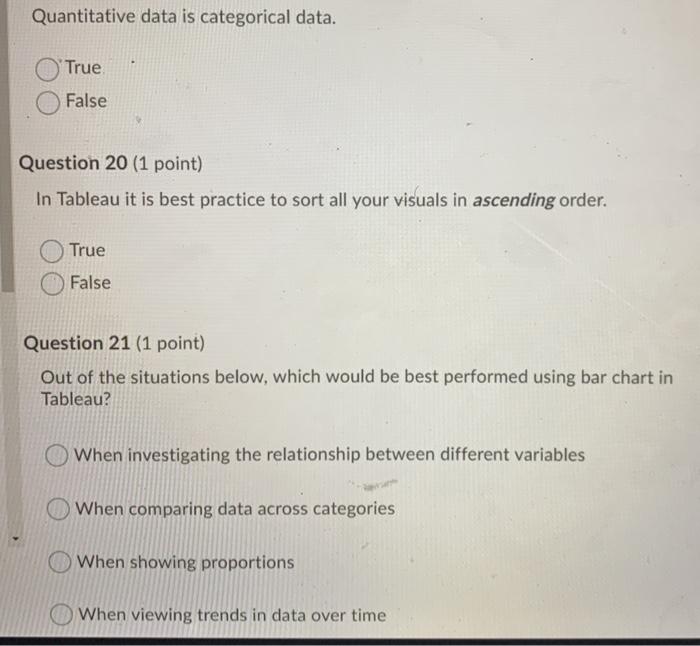 Solved Quantitative data is categorical data. True False | Chegg.com