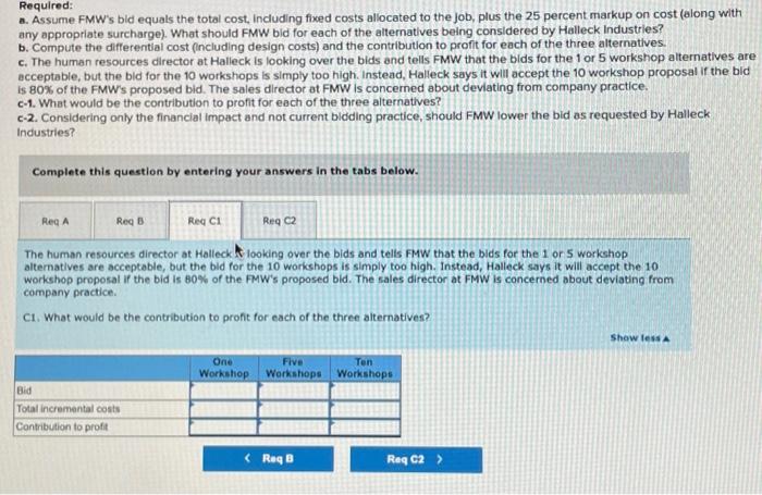 Solved Required: a. Assume FMW's bid equals the total cost, | Chegg.com