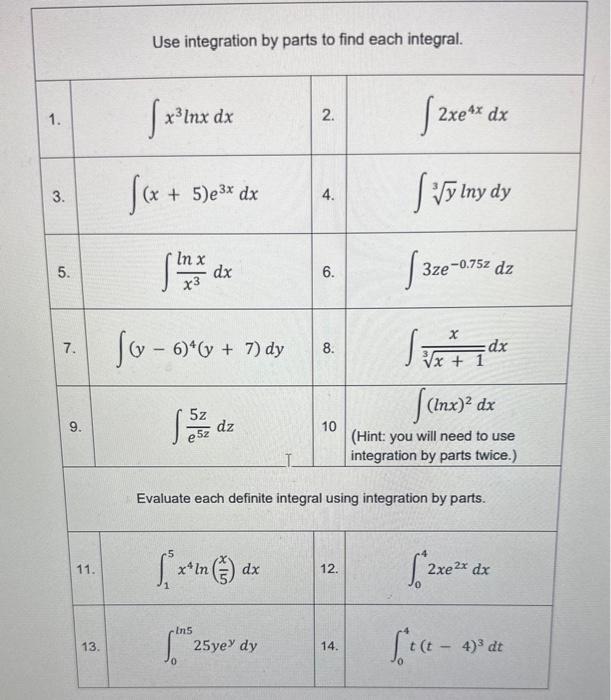 Solved Evaluate each definite integral using integration by | Chegg.com