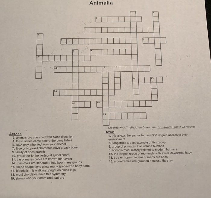 Solved Animalia Ppt Across 3 Animals Are Classified With Chegg Com - Created On The Teacher S Corner Net Crossword Maker Answers Solved Animalia Ppt Across 3 Animals Are Classified With Chegg Com - Created On The Teacher S Corner Net Crossword Maker Answers