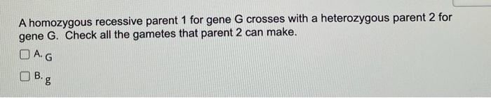 Solved A homozygous dominant parent 1 for gene G crosses | Chegg.com