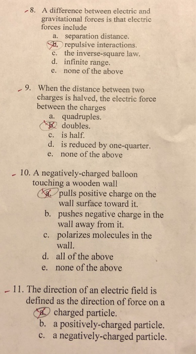 Solved 8. A difference between electric and gravitational | Chegg.com