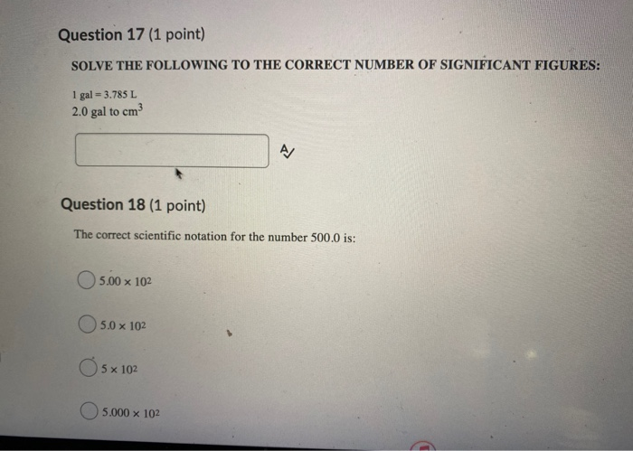 Solved Question 17 (1 point) SOLVE THE FOLLOWING TO THE | Chegg.com