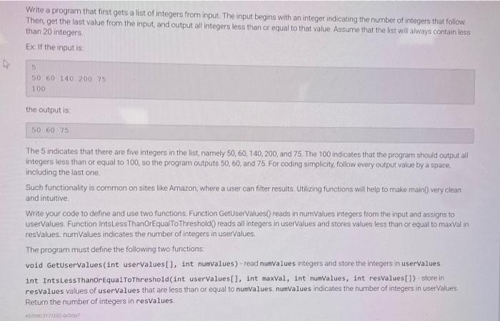 Solved Write a program that first gets a list of integers | Chegg.com