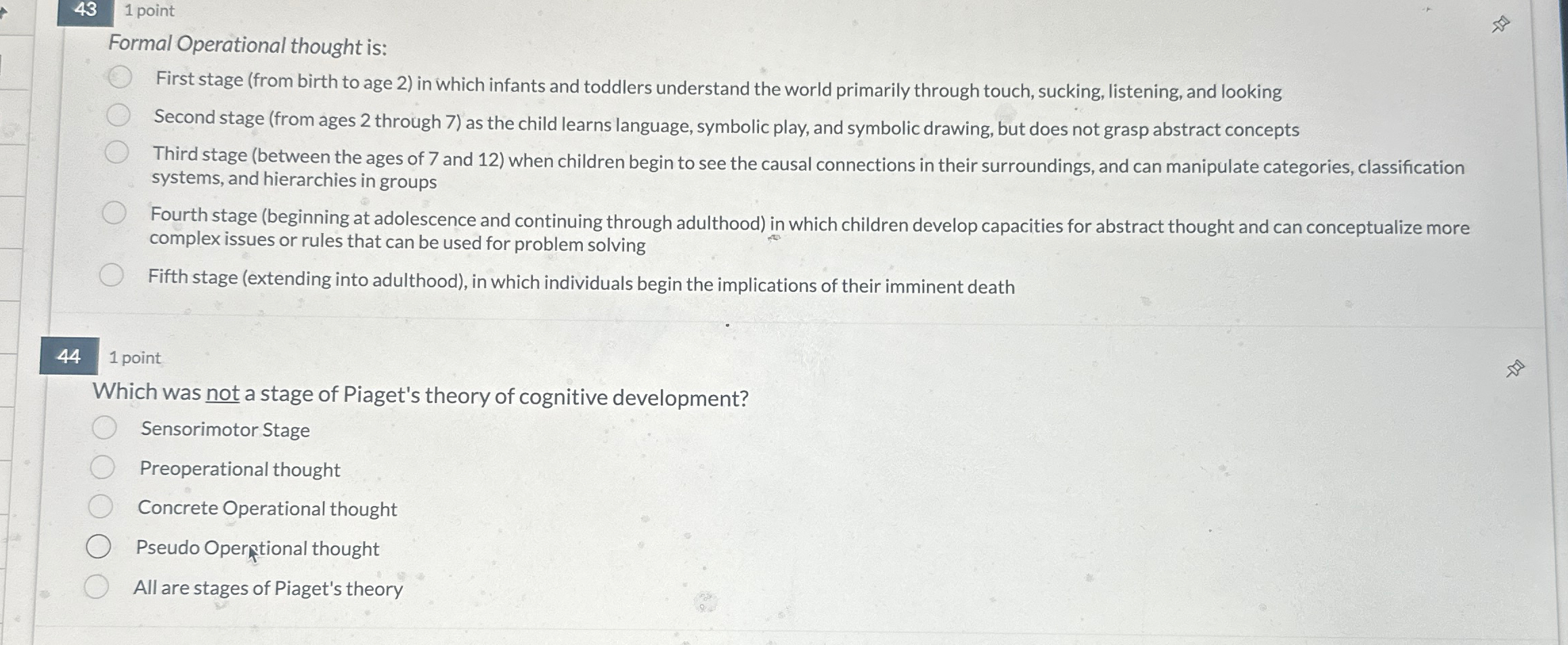 Solved 431 ﻿pointFormal Operational thought is:First stage | Chegg.com