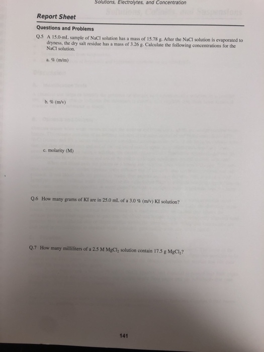 Solved Solutions, Electrolytes, and Concentration Report