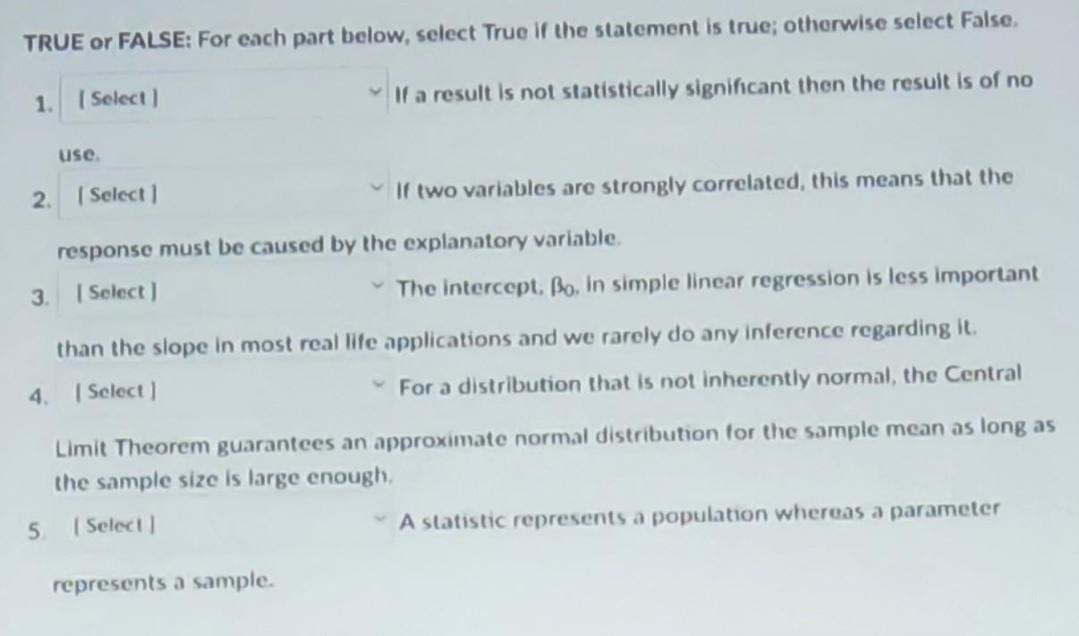 Solved TRUE or FALSE: For each part below, select True if | Chegg.com