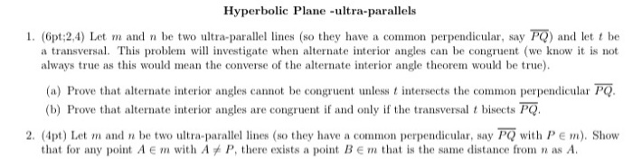 Hyperbolic Plane Ultra Parallels 1 6pt 2 4 Let