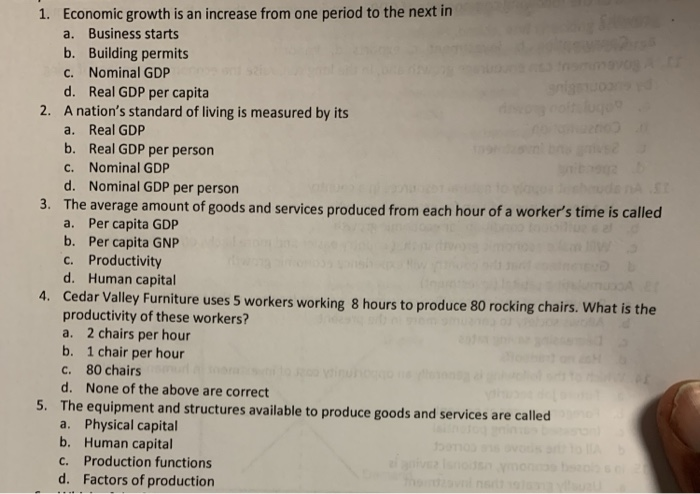 Solved Economic growth is an increase from one period to the | Chegg.com
