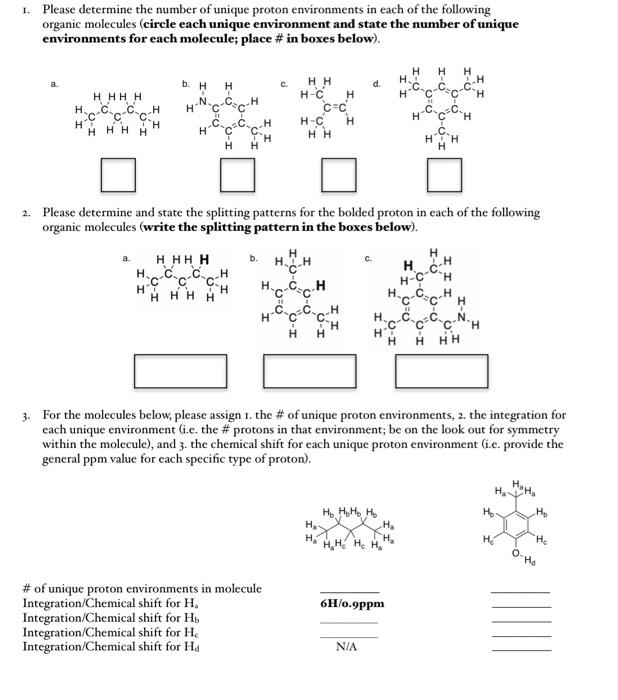 Solved 1. Please determine the number of unique proton | Chegg.com