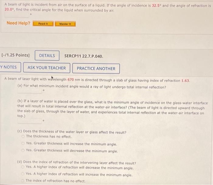 Solved A beam of light is incident from air on the surface | Chegg.com
