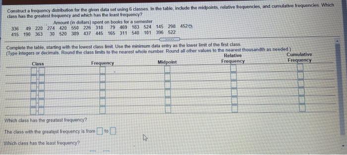 Solved Construct a frequency distribution for the given data | Chegg.com