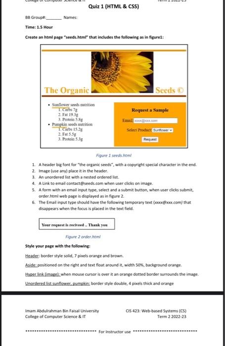 Solved Create an html page "seeds, html" that includes the | Chegg.com