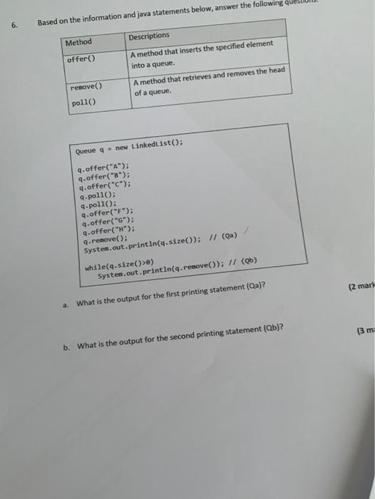 Solved 6. Based on the information and java statements | Chegg.com