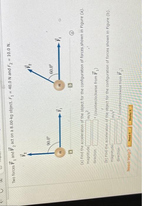 Solved Two Forces F1 And F2 Act On A 8 00−kg Object F1 40 0