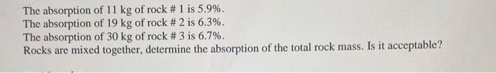 Solved The absorption of 11 kg of rock # 1 is 5.9%. The | Chegg.com