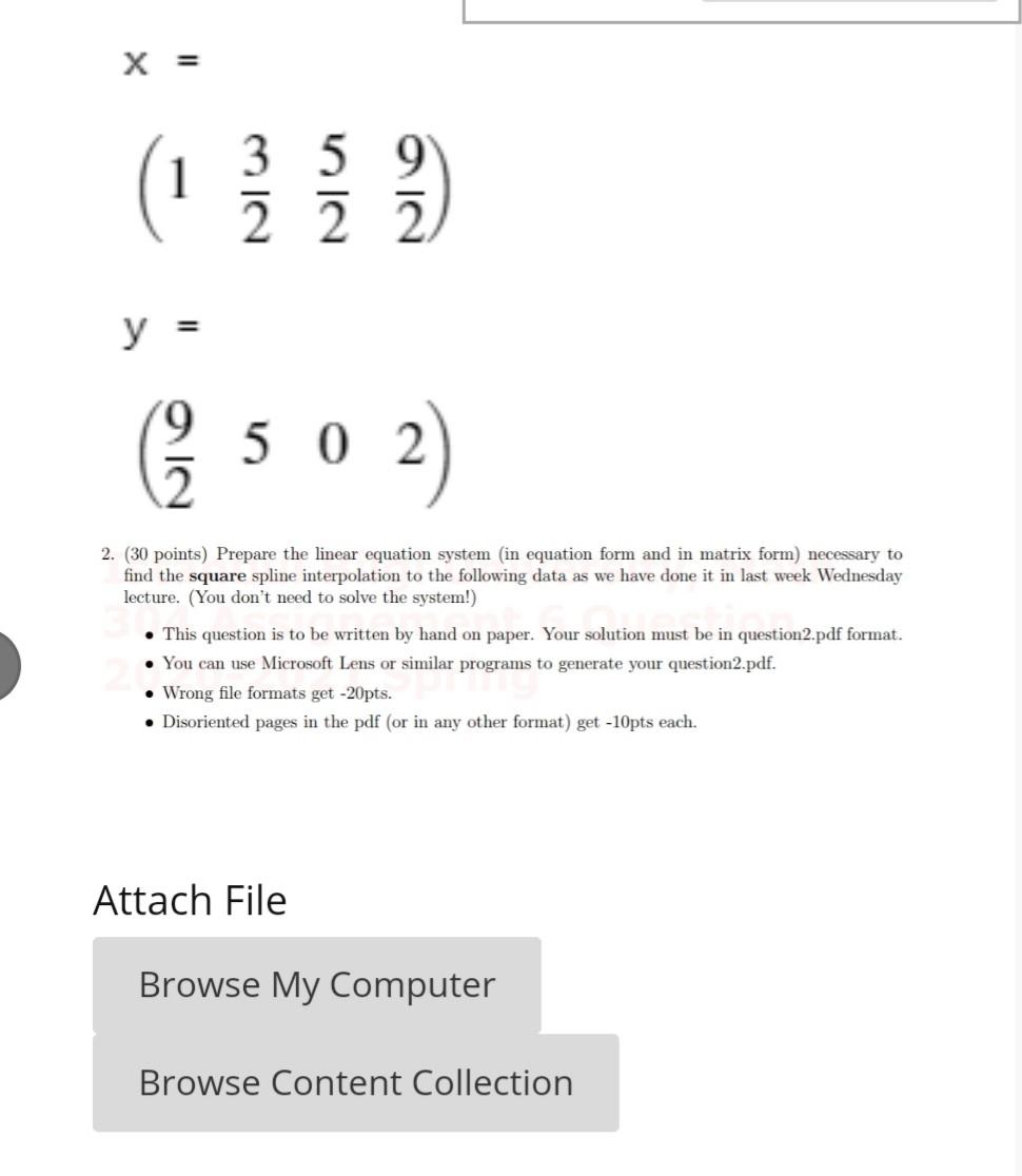 Solved X = 1 3 5 9 2 2 2 ） y = C 5 0 2 2. (30 points) | Chegg.com