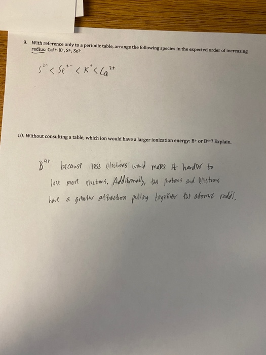 Solved 9. With reference only to a periodic table arrange | Chegg.com