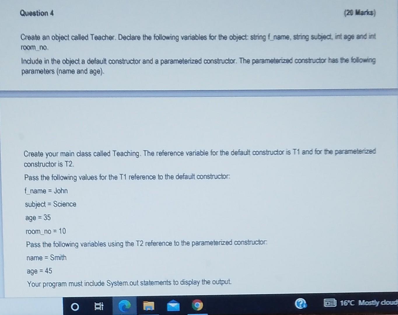 Solved Question 4 120 Maris) Create an object called