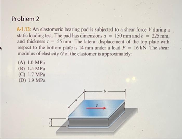 Solved Problem 2 A-1.13: An Elastomeric Bearing Pad Is | Chegg.com