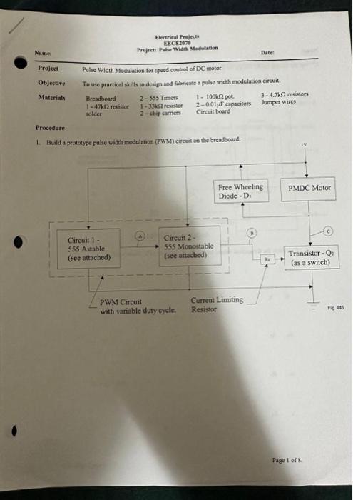 Solved Projest Pulse Width Modulation for speed control of | Chegg.com