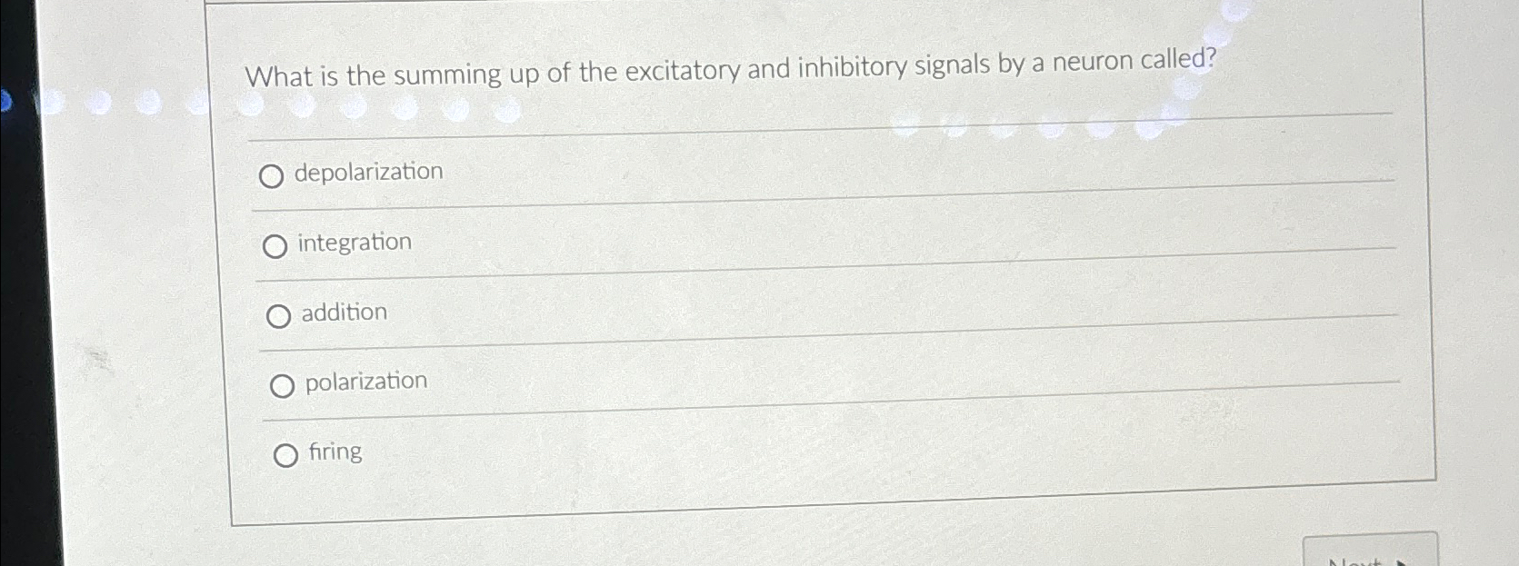 Solved What is the summing up of the excitatory and